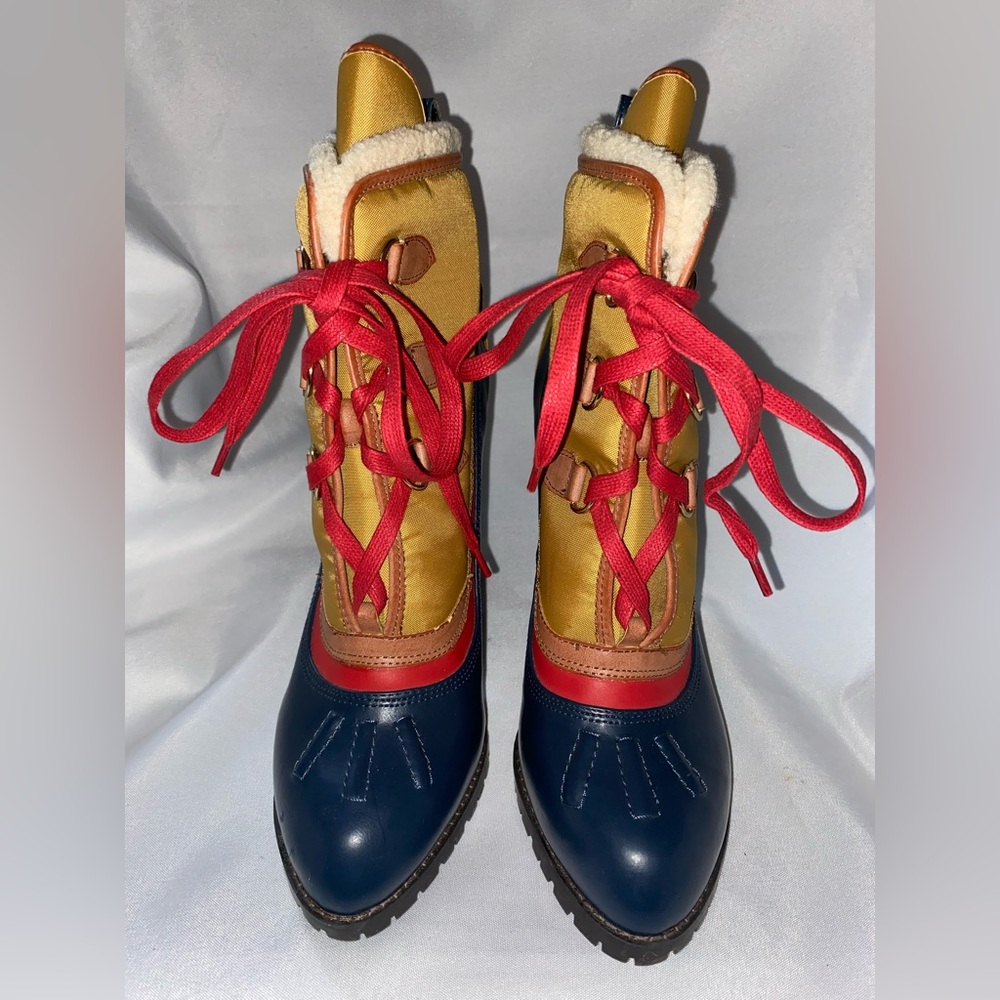 Luichiny Anna Three Tone Lace Up Combat Stacked Heel Ankle Boots Womens 10